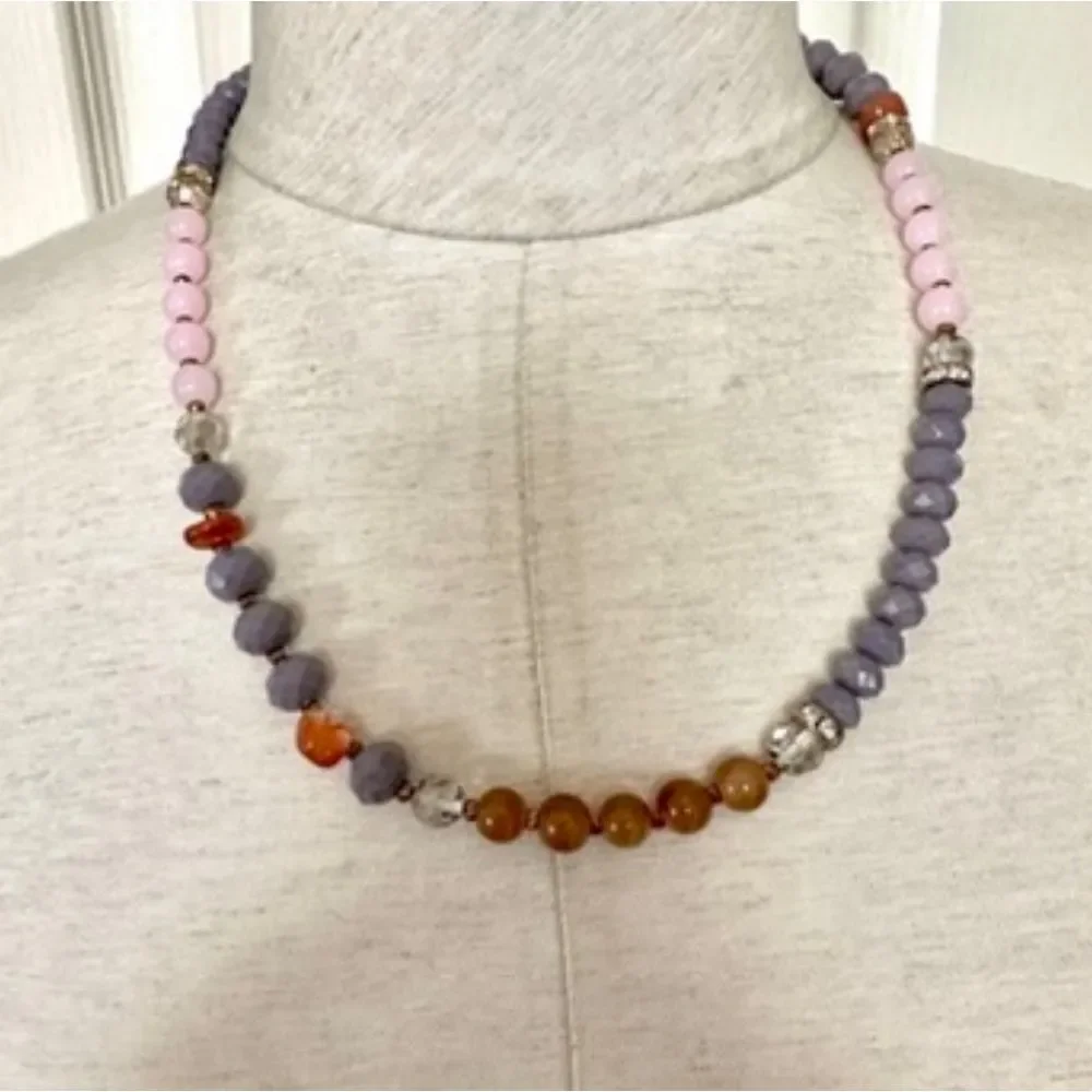 Pink purple orange beaded necklace